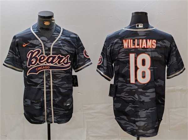 Men's Chicago Bears #18 Caleb Williams Grey Camo With Patch Cool Base Stitched Baseball Jersey,We sell and wholesale Men's Chicago Bears #18 Caleb Williams Grey Camo With Patch Cool Base Stitched Baseball Jersey on line form chian!